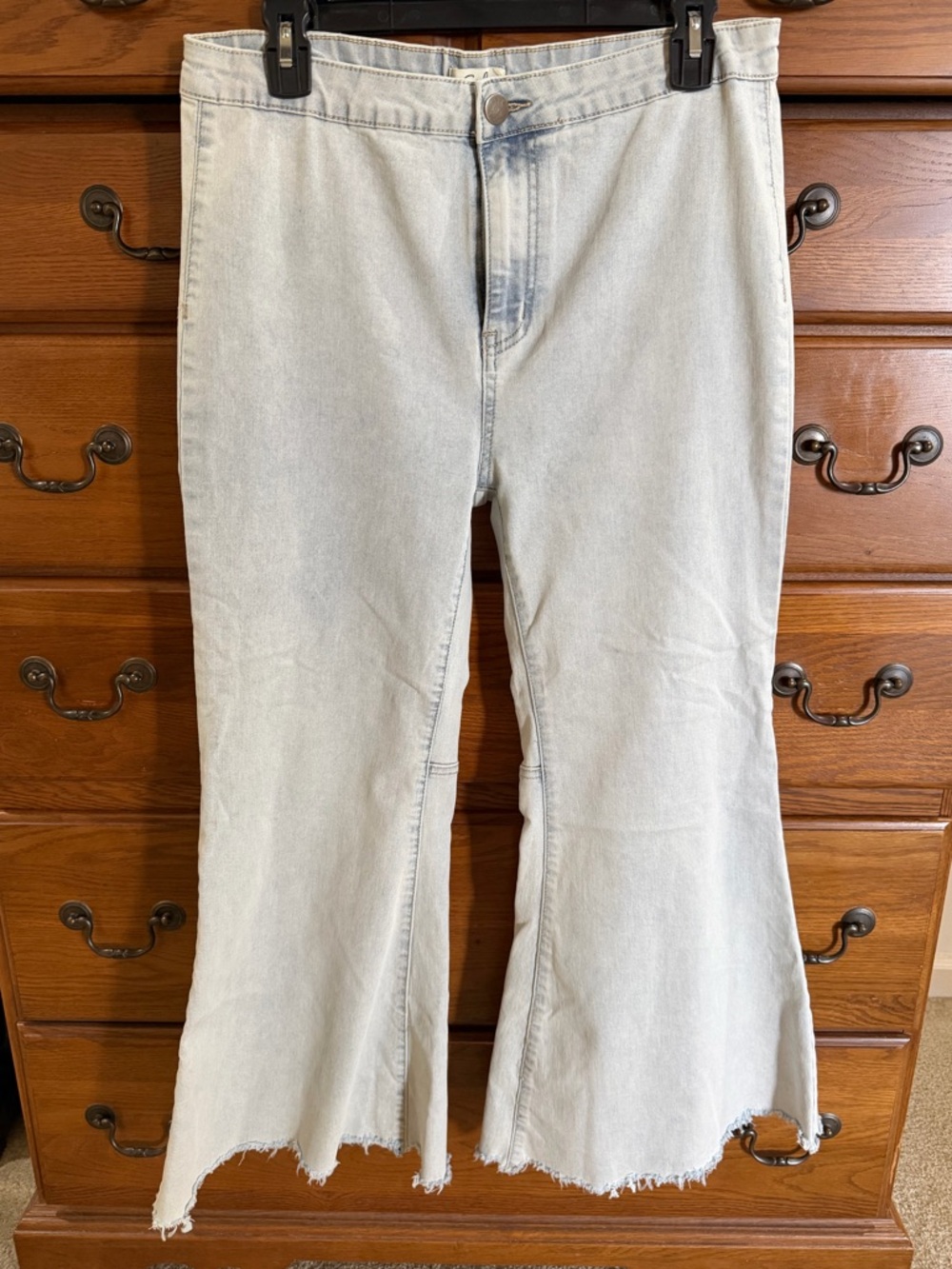 easel Light Blue Flare Jeans with Frayed Hem